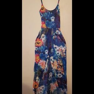 Blue multiple color maxi dress